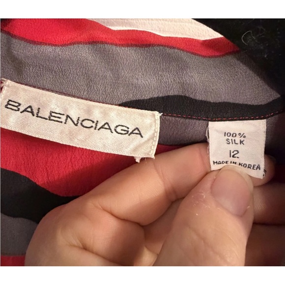 Vintage Balenciaga 100% Silk Abstract Print Button Front Blouse Size 12 - Picture 3 of 8